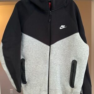 Nike Tech Black and Grey Hoodie with Red Label and White Swoosh